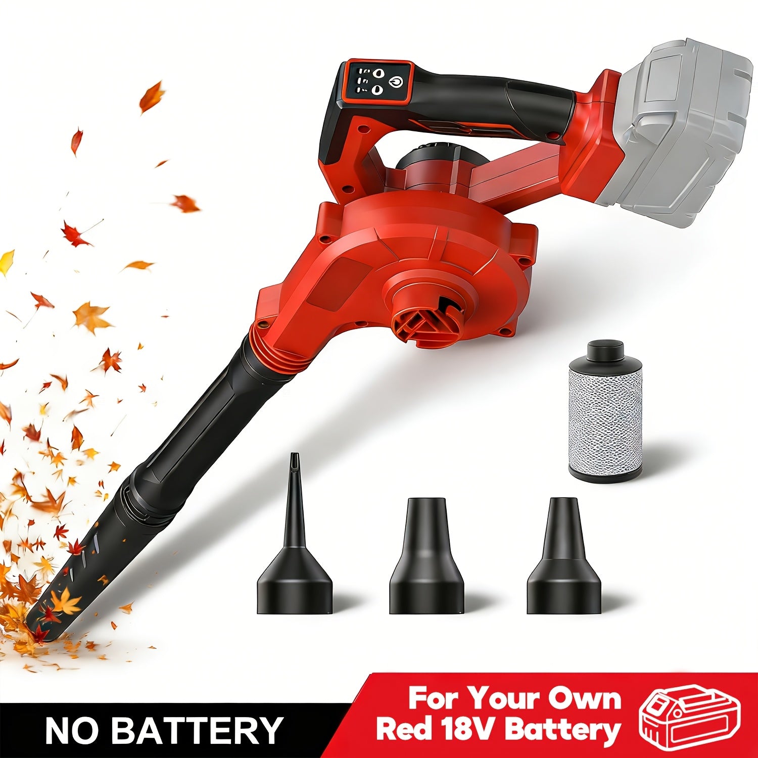 Portable Leaf Blower Vacuum, For 18V Red Battery System, Cordless 4 In 1 Turbo Blower Tool, 190 MPH Airflow, 600 CFM, 3 Speed Settings, Extended Tube, For Patio Yard Cleaning/Snow Removal/Lawn Care, (No Battery Included)