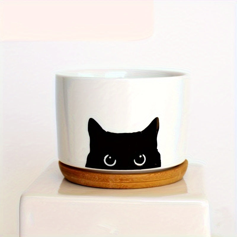 1pc, Black Cat Ceramic Flowerpot, Cute Succulent Plant Pot with Drainage, Cactus Flower Porcelain Container for Home and Office Decoration, Suitable for Plant Enthusiasts, Teachers, Friends, Colleagues, Flowerpot Gifts