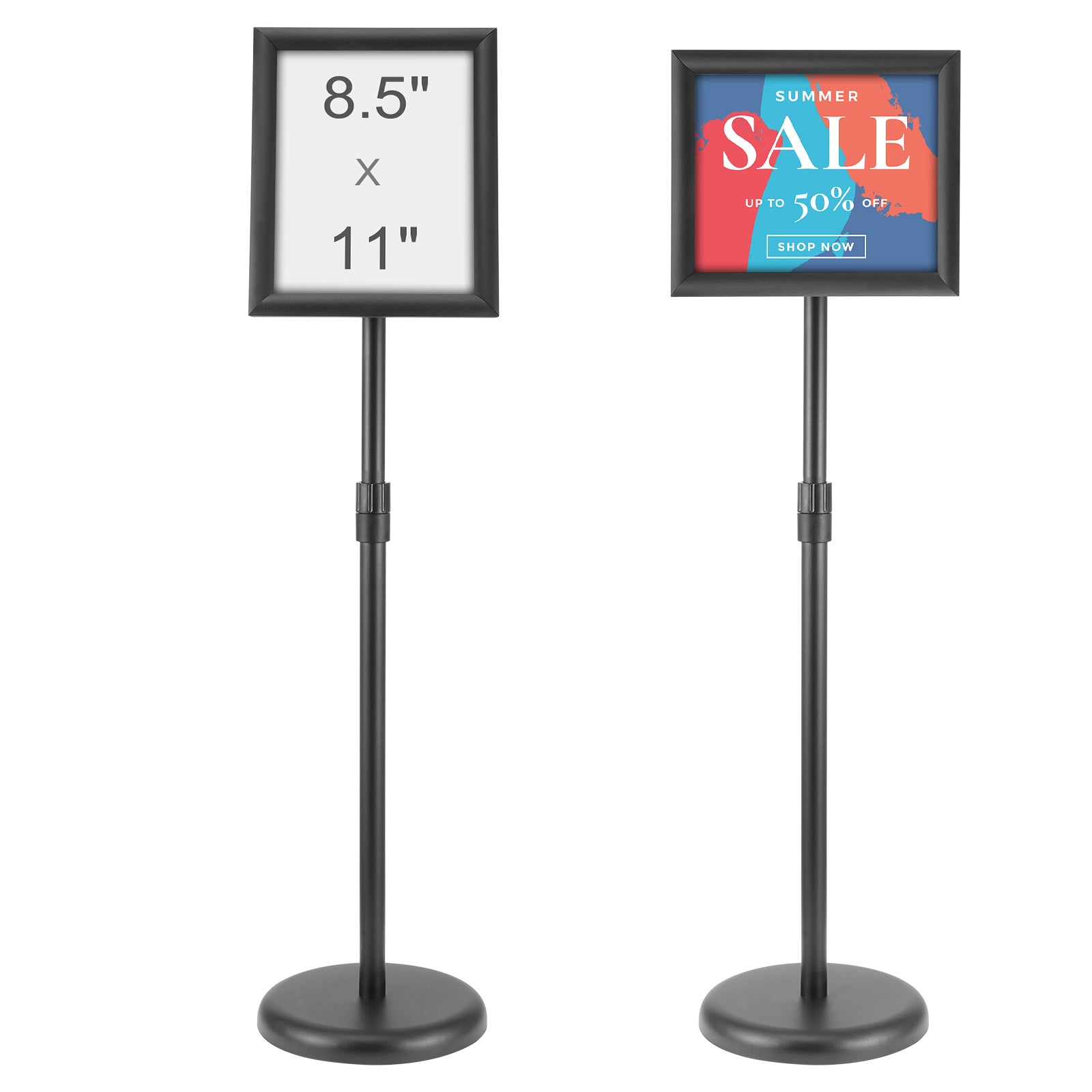 VEVOR Pedestal Sign Holder, 8.5 x 11/17x 11 Inch Vertical and Horizontal Adjustable Poster Stand, Heavy-Duty Floor Standing Sign Holder with Round Base for Display, Advertisement, and Outdoor, Black