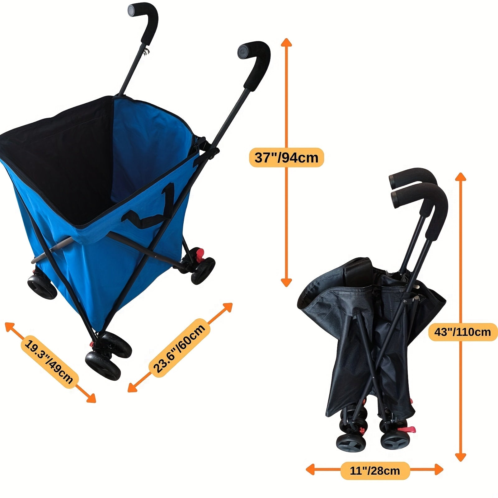 4 Wheel Folding Garden Wagon Cart | Heavy Duty 26.42gal Utility Wagon with Removable Canvas Bag | for Gardening, Yard Work, Farming, Grocery Shopping | Load Capacity 176.37LB