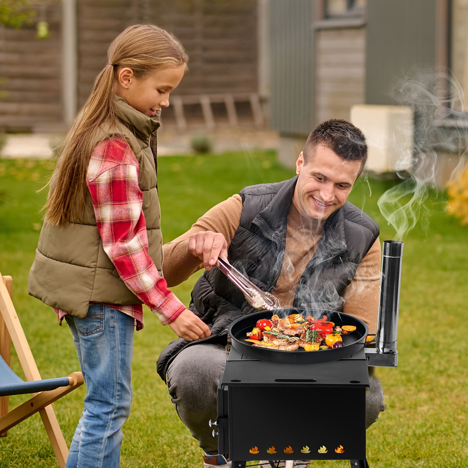 Camping Wood Stove, Outdoor Portable Tent Wood Burning Stove with Stainless Chimney Pipes, Tent Stove Jack & Gloves for Outdoor Camping Cooking And Heating (Black)