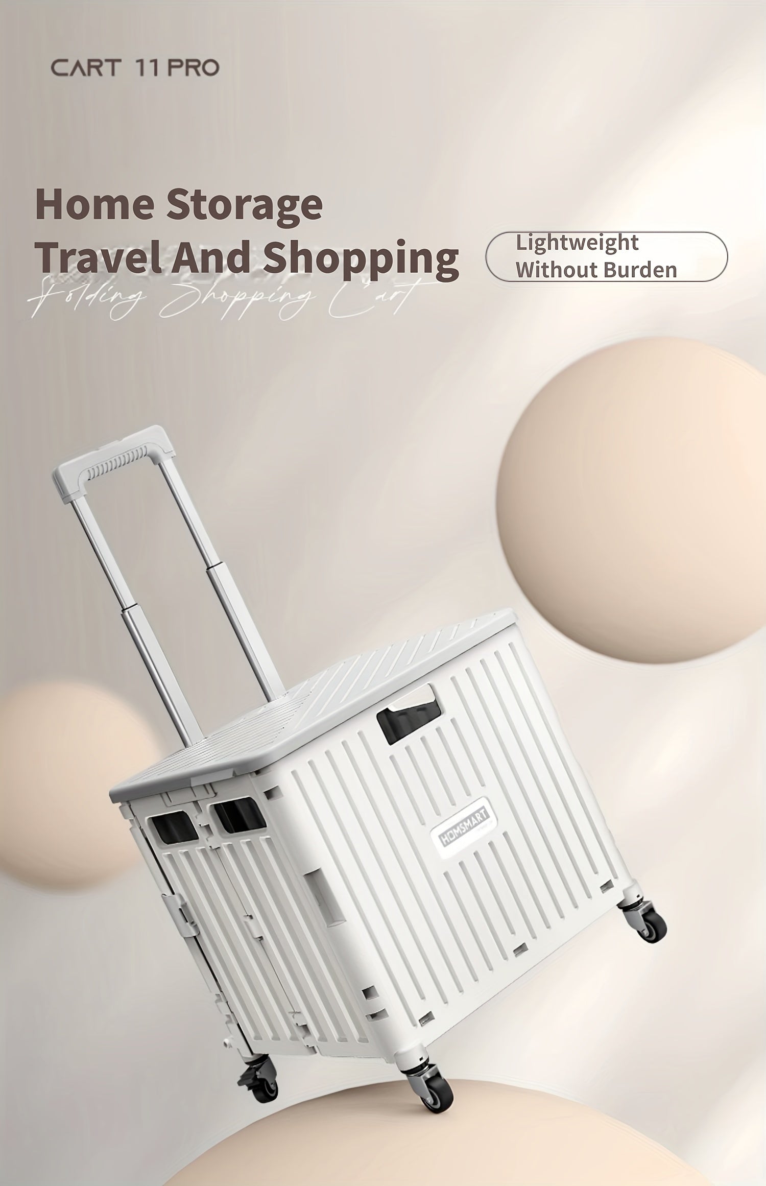 1pc Folded Portable Lightweight Cart 65L/14.7Gal, Collapsible Trolley, Portable Small Trailer, Removable Plastic Travel Storage Box, Outdoor Trolley with 4 Universal Wheels And Cover, Mobile Storage Box for Camping, Shopping, Picnics