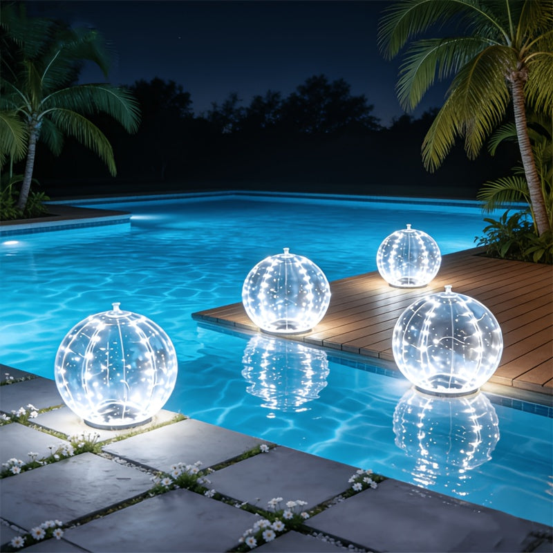 Solar Pool Light That Floats, IP68 Inflatable Light Up Pool Balls, 8 Lighting Modes Float Or Hang Solar Floating Lights for Pool, Wedding, Party Decor Night Swimming Backyard Decor Garden Ambiance Beach Party Summer