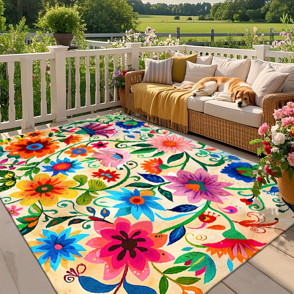 Extra Large Outdoor Mat: Soft Faux Cashmere, Vibrant Floral, All-Weather, Machine Washable, Non-Slip Rubber Backing. Perfect for Patio, Balcony, Living Room, RV, Camping. Jumbo Sizes. Outdoor Rug, Door Mat, Pergola Mat, Deck Mat