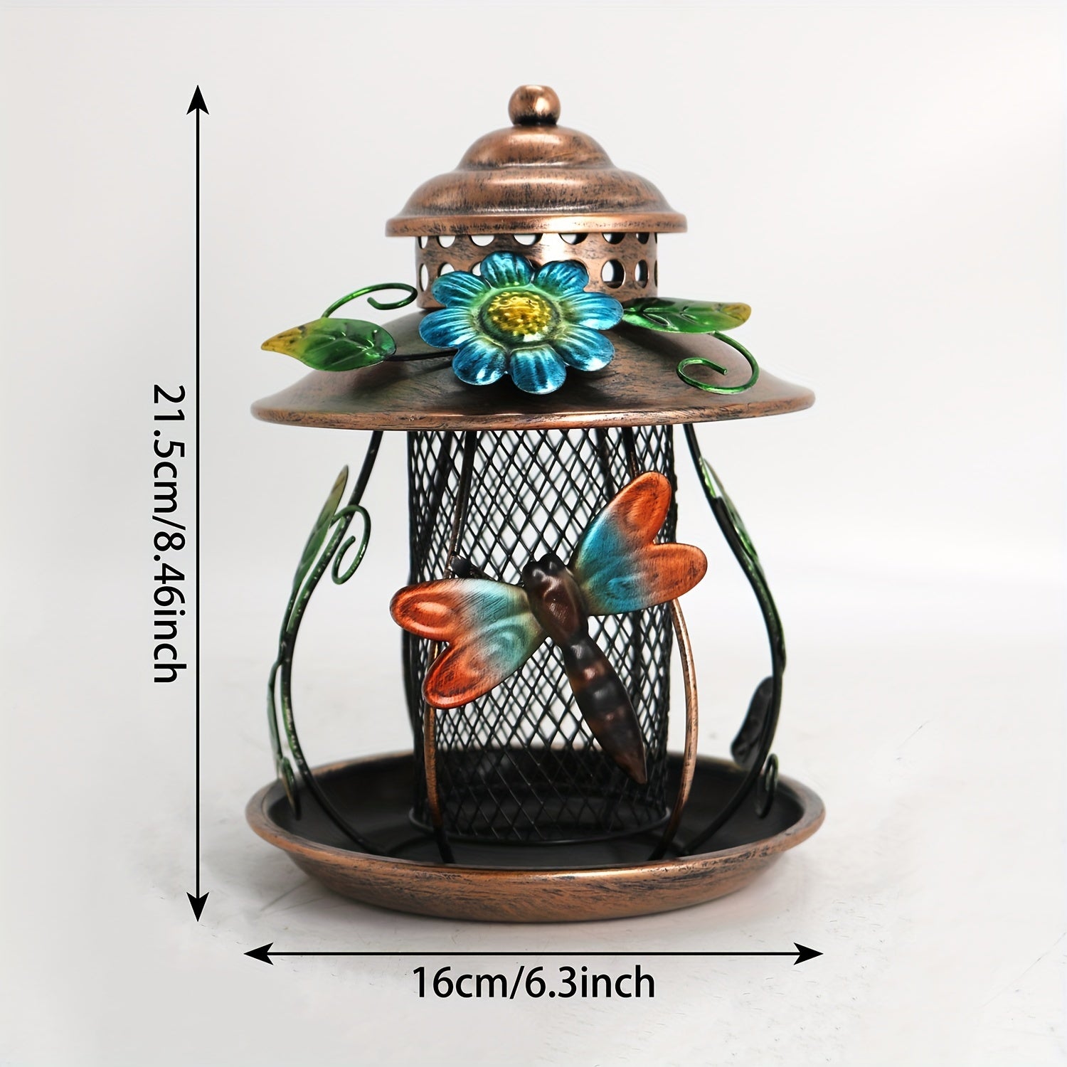 Budget-Friendly 1pc Elegant Metal Mesh Hanging Bird Feeder with Vibrant Dragonfly & Floral Accents, No Electricity Required, Ideal for Garden & Patio