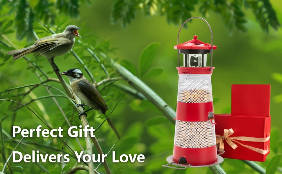 Solar Bird Feeder Lighthouse Hanging Outdoor Birdfeeder Garden Lantern LED Lights Backyard Decor Patio Gifts for Bird Lovers