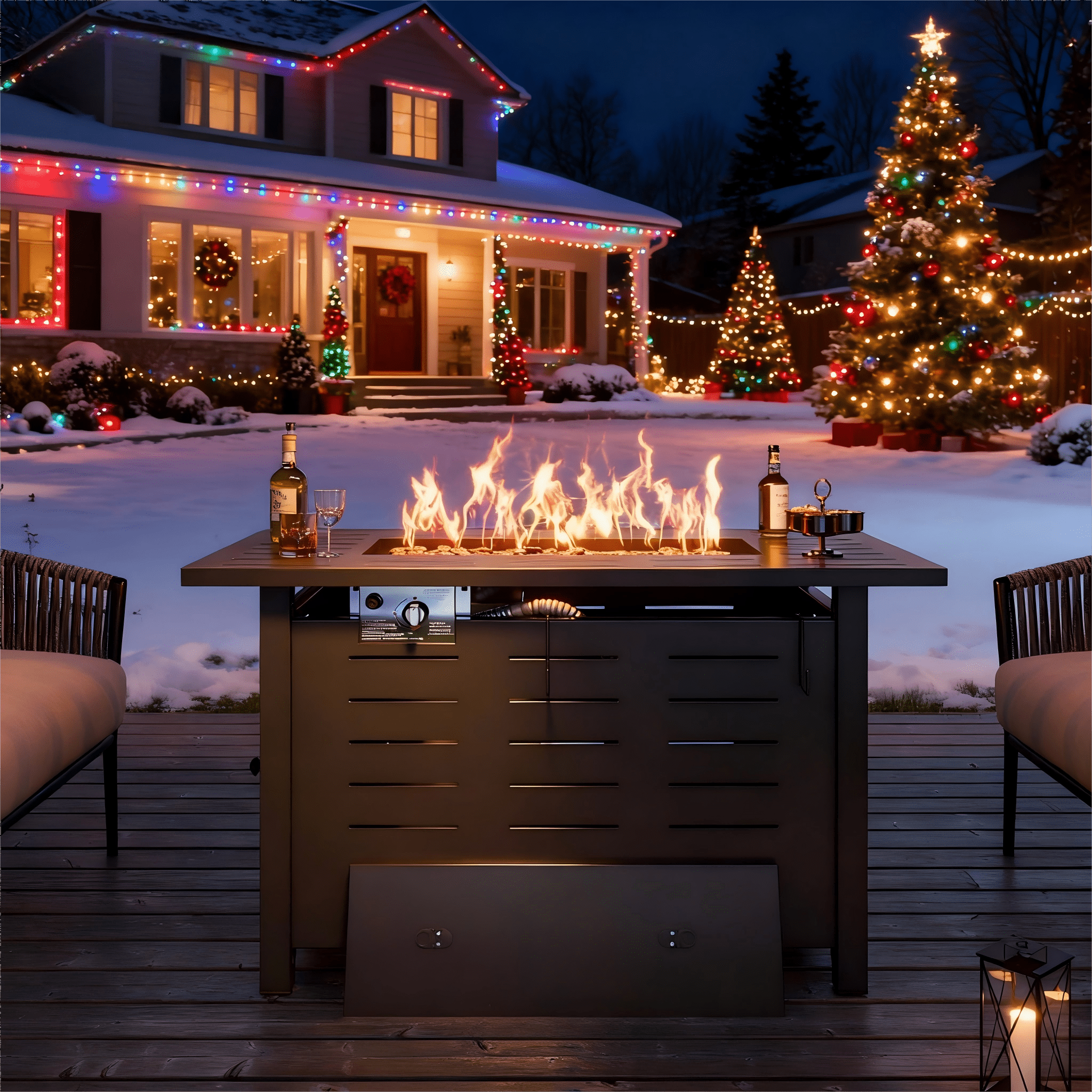 40 inch Propane Fire Pit Table Outdoor - 50,000 BTU Gas Fire Table with Lid & Rocks, Waterproof Cover Metal Clearance Firepit for Patio, Backyard, Deck (Rectangular Steel, 40"/44", Black/Brown)