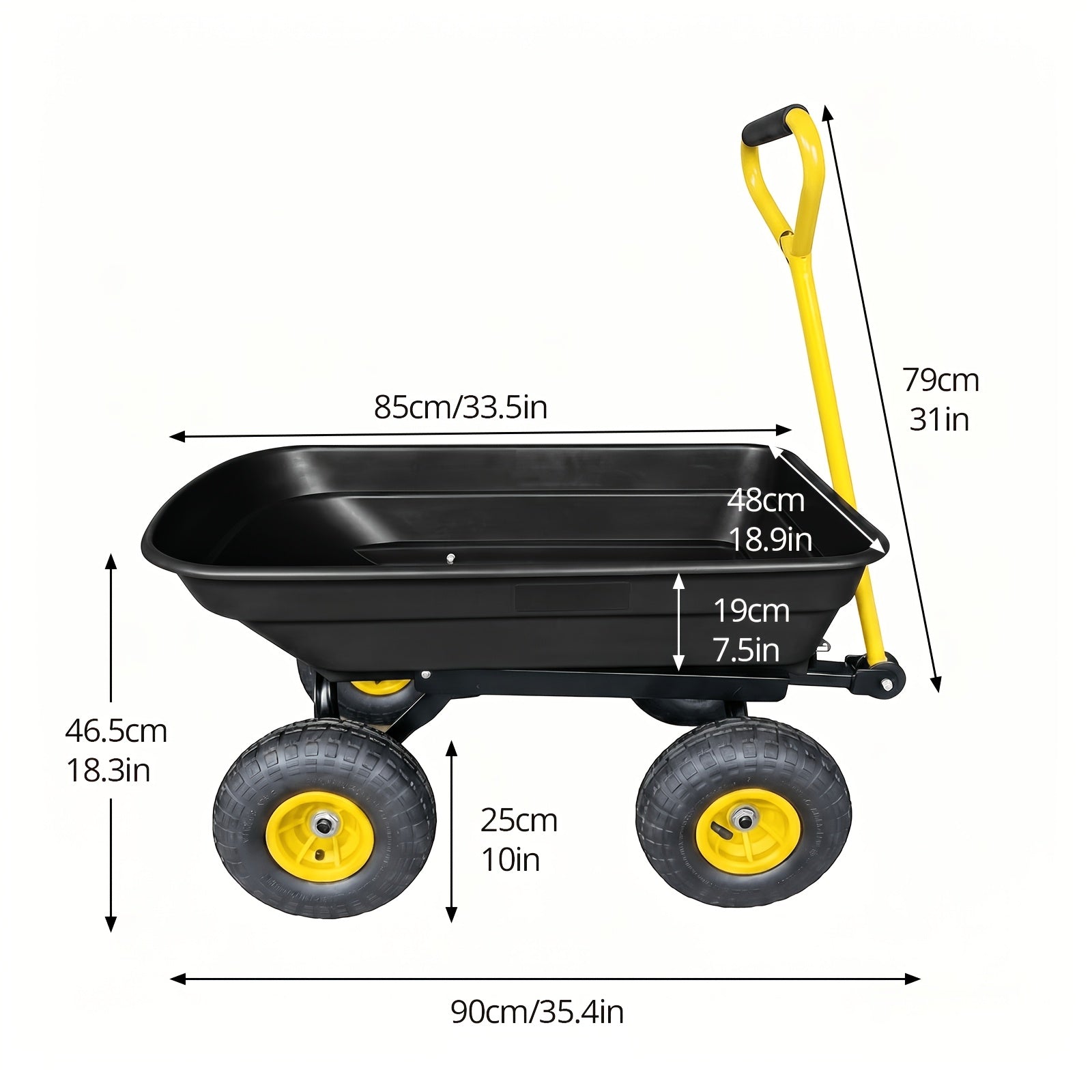 Multi Functional Heavy-duty Four-wheel Garden Handcart, Heavy-duty Steel Frame Structure, Plastic Body, All Terrain Outdoor Yard Handling Vehicle With D-shaped Handle Steering, Suitable For Outdoor Gardening, Lawn, Farm, And Building Handling
