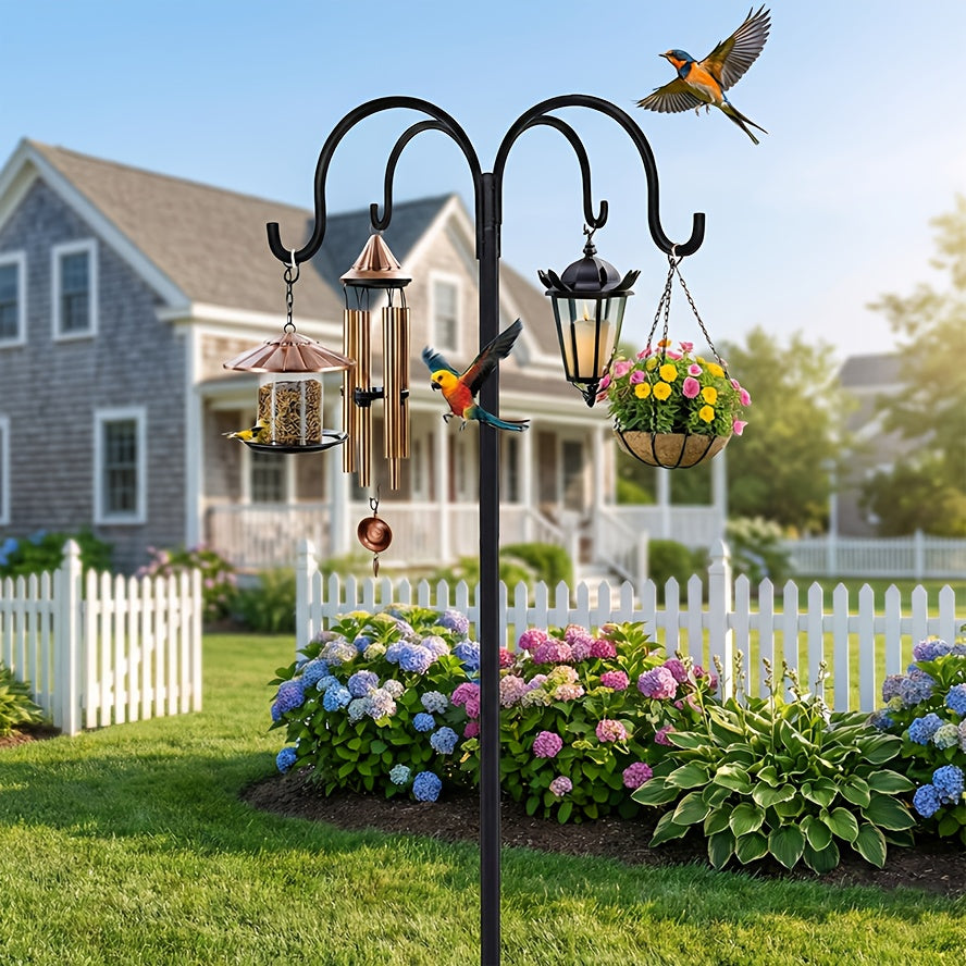 Pro 88"/80.9in Shepherd Hook - Windproof Anti-Tip Base & 4 Heavy-Duty Hooks (for Planters, String Lights, Wedding Arch Decor)