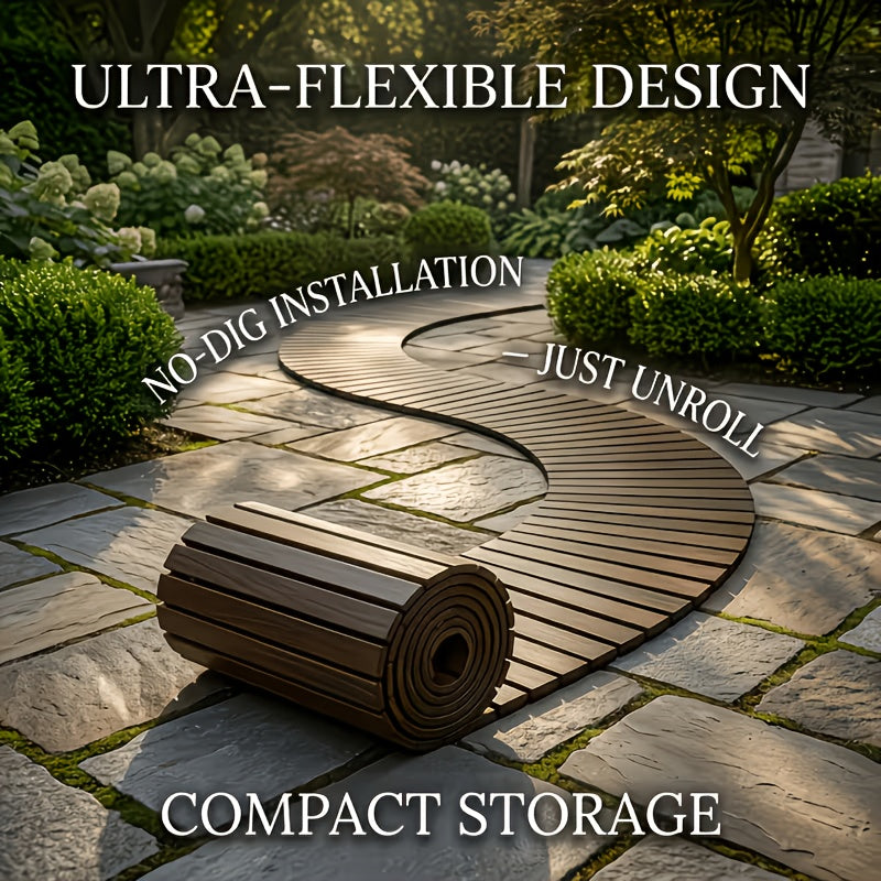 Roll-Up Wooden Garden Walkway, Slip-Resistant And Weather-Resistant Outdoor Path, Suitable for Lawns, Terraces, Courtyards, And Flower Bed Edges