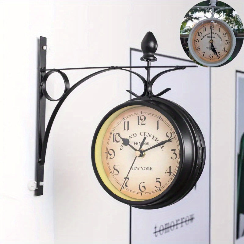 1pc Iron Wall Clock Double Sided Clock, Retro Double Sided Wall Clock Cafe Bar Decorative Clock, for Home Room Living Room Office Decor, for Mother's Day Easter Party Spring Decor