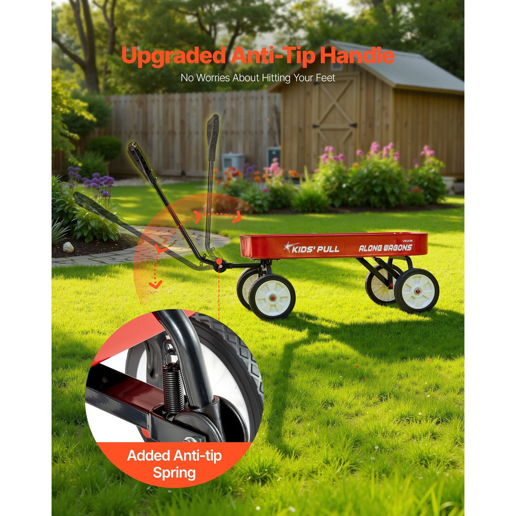 VEVOR Pull-Along Wagon for Kids, 39 inch Toddler Wagons, Supports up to 176 lbs, All-Terrain Wagons with Handle, Utility Wagon Cart Birthday Present for Kids Gardening Beach Camping, Red