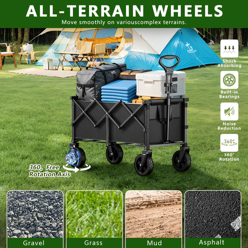 380/520/780-Pound Capacity Heavy-Duty All-Terrain Folding Cart - Stainless Steel Frame And 600D Oxford Fabric, Foldable Multi-Functional Truck, Suitable for Camping, Gardening, Beach, Shopping, with Sturdy Handle Design And Durable Wheel Design