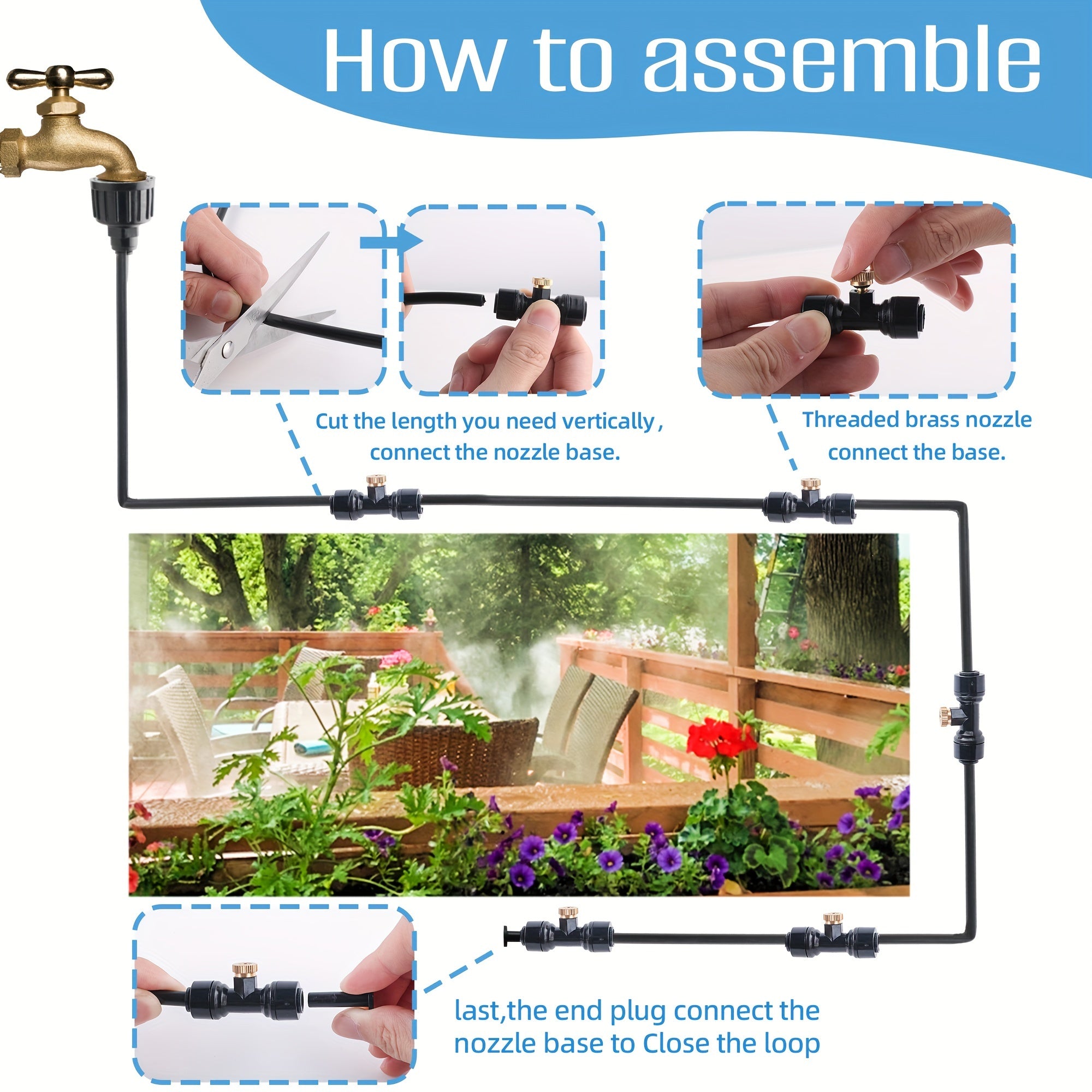 20/50ft Misting Cooling System, Misters for Outside Patio with 6/15 Brass Mist Nozzles, 3/4 Inch Brass Adapter, Outdoor Mister for Patio Garden Greenhouse Trampoline Waterpark
