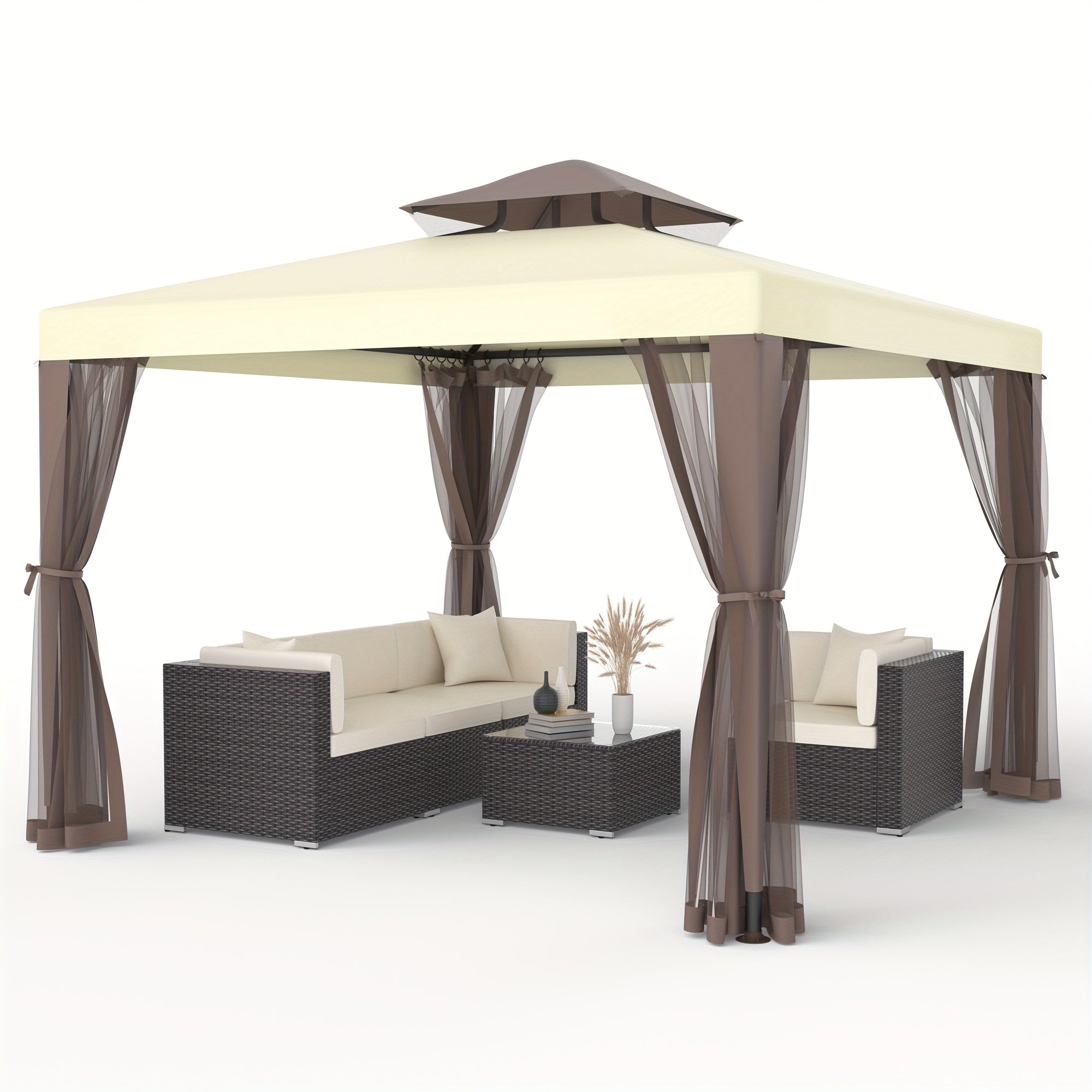 10'x10' Gazebo Tent With Mosquito Netting Quick Set Up, Outdoor Canopy, 100 Square Feet Of Shade For Patio, Garden, Backyard
