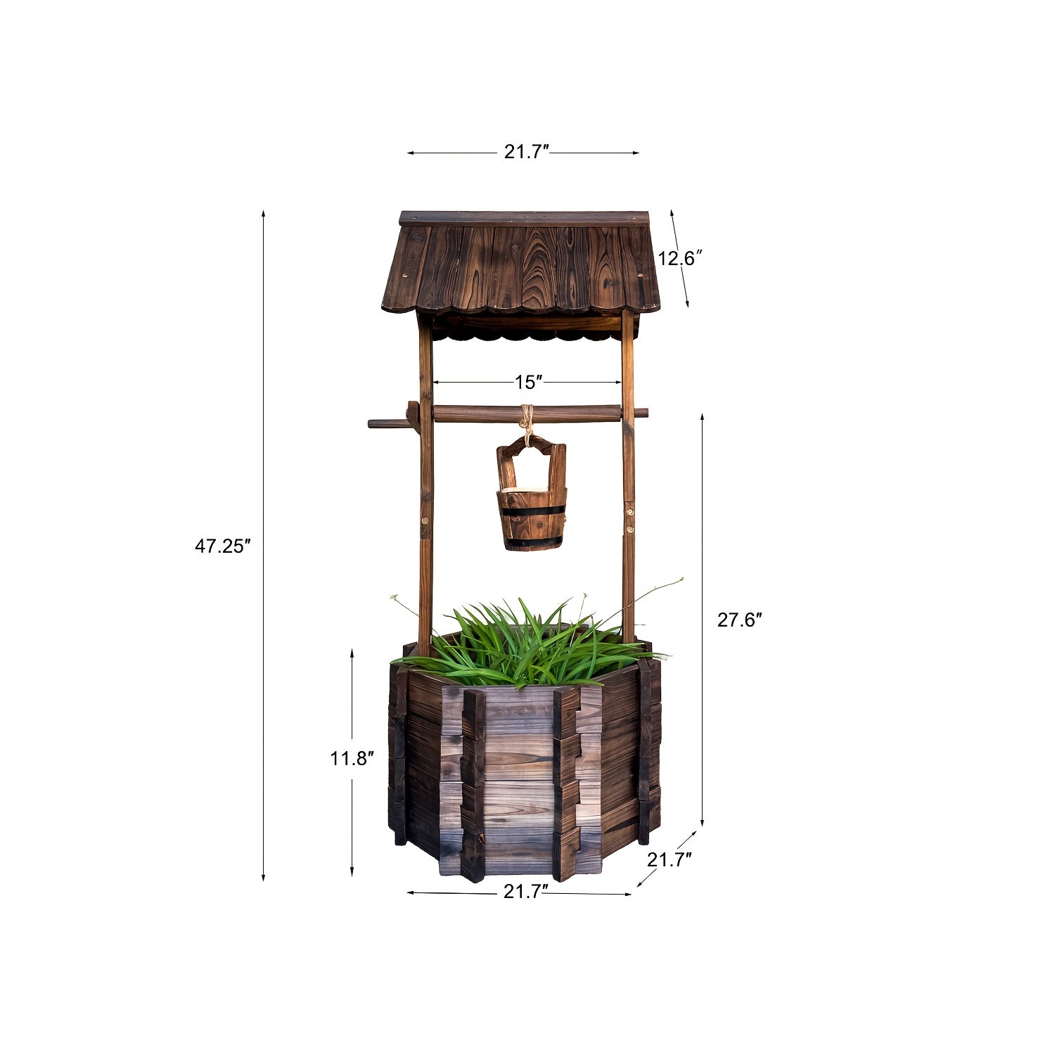 Garden Wooden Decor Rustic Wishing Well Planter Outdoor Home Decor for Patio, Upgrade Wishing Well Garden, Yard Hanging Bucket Patio Lawn Backyard Home Decor