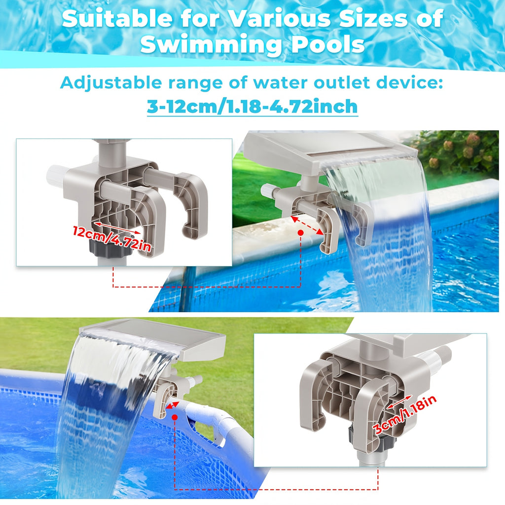 Pool Fountain Waterfall For Above Ground Pools, Swimming Pool Frame Attachment Clamp Accessory, Relaxing Cascade Soothing Waterfall, Adjustable Width Fits Various Frames (Beige)