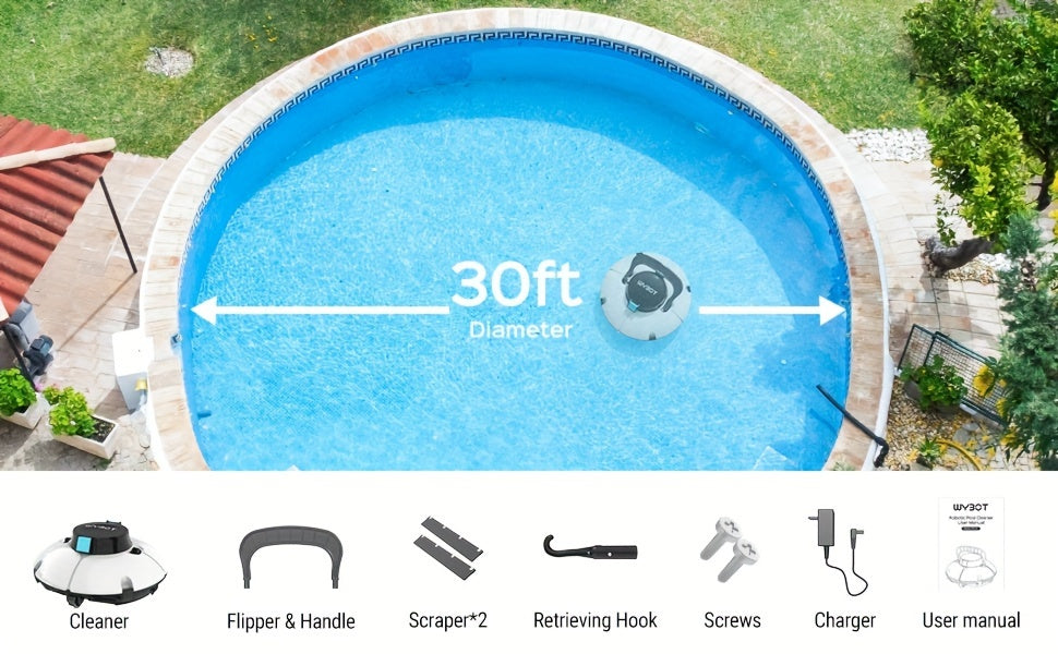 Swimming Pool Robot Vacuum Cleaner, Transparent Designed Pool Vacuum Cleaner with Strong Suction Power, Suitable for Flat Swimming Pools Over 35 Feet, Powerful And Long-Lasting