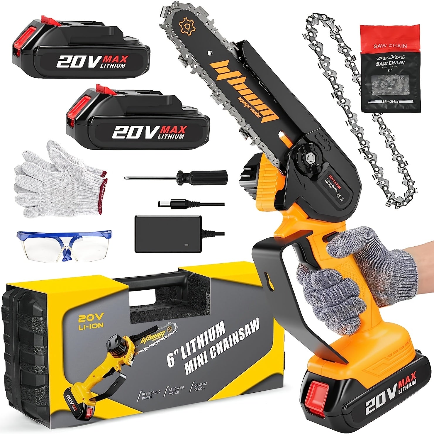 Flash [Free Battery*2/1] 12"/8"/6" Cordless Chainsaw with Auto-Lubrication & Tool-Free Chain Tension | 4.0Ah Li-ion Battery & Overload Protection | Compact Lightweight Design for Women/Seniors | Cuts Trees/Limbs, Black Friday Discounts