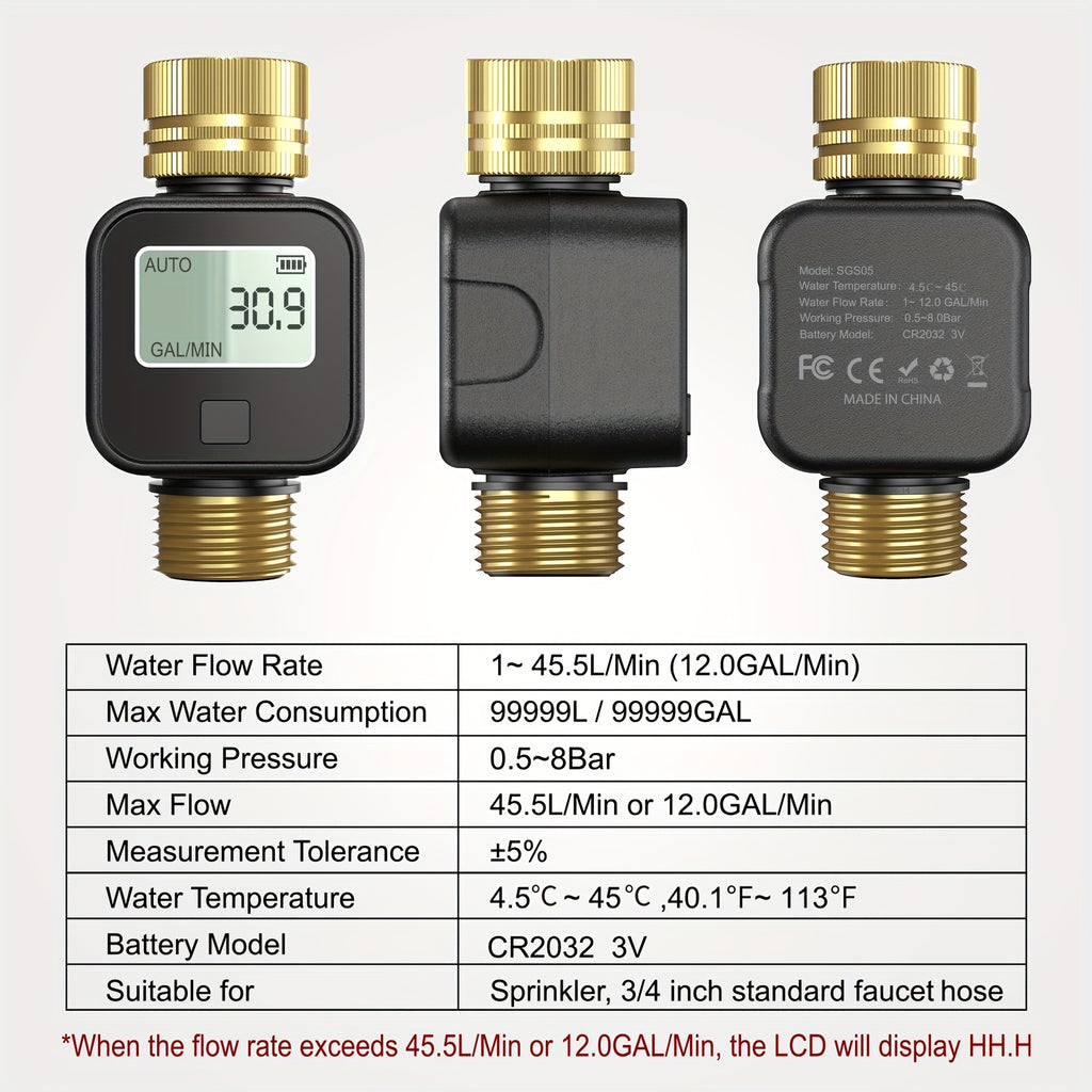 INSOMA Water Flow Meter with Brass Inlet And Outlet Metal Thread, IP55, Measure Gallon/Liter Consumption And Flow Rate for RV Water Tank Filling