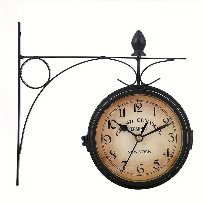 1pc Iron Wall Clock Double Sided Clock, Retro Double Sided Wall Clock Cafe Bar Decorative Clock, for Home Room Living Room Office Decor, for Mother's Day Easter Party Spring Decor