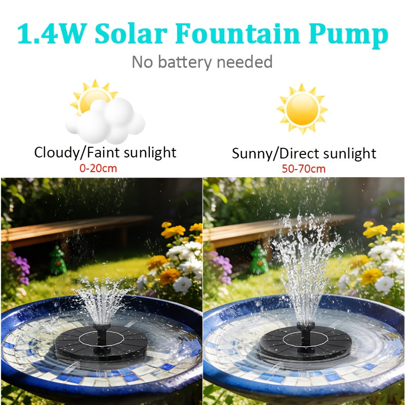 1.4W Solar Bird Bath Fountain Pump, Solar Powered Water Pump with 7 Nozzles, Suitable for Gardens, Ponds, Swimming Pools, Fish Tanks, And Aquariums