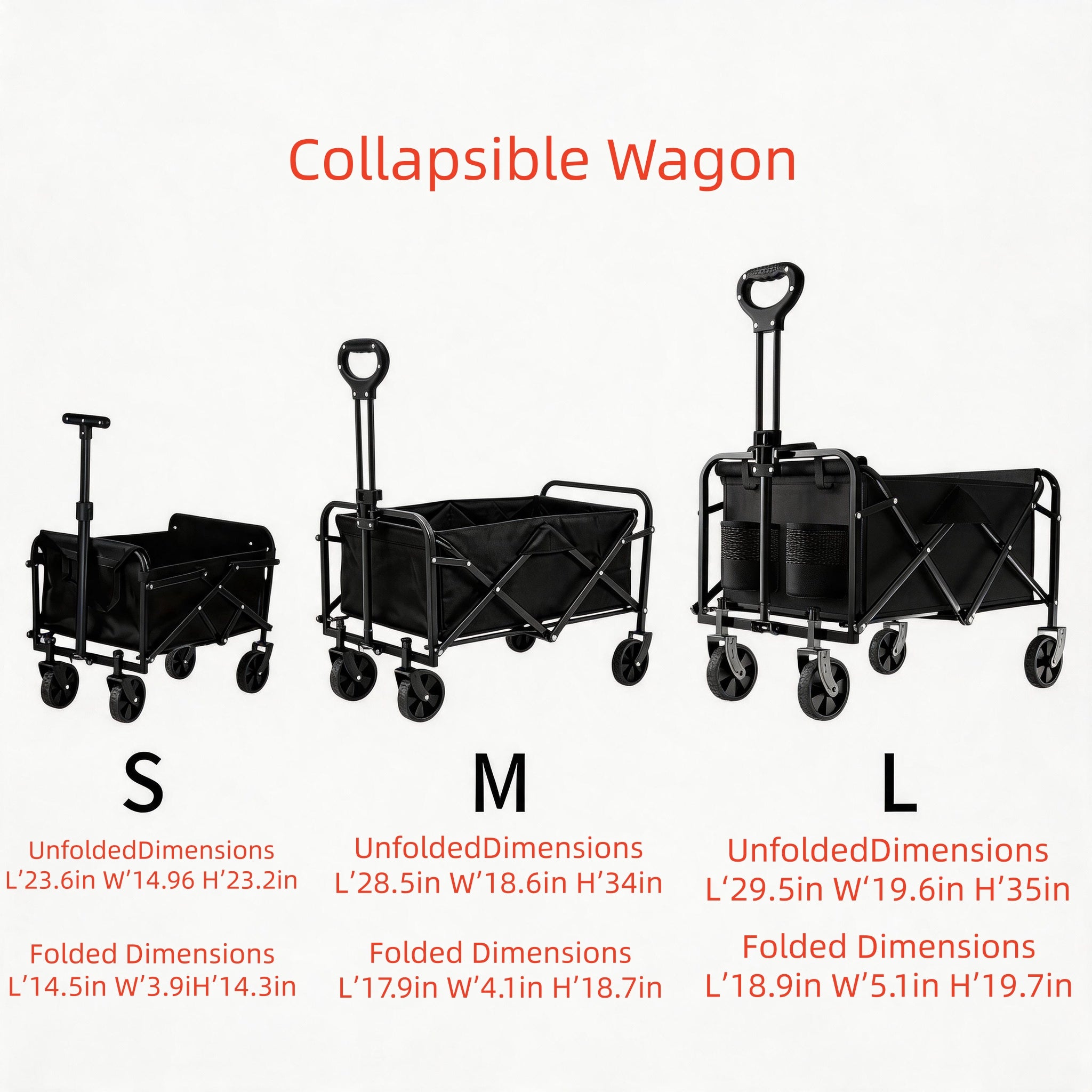 Collapsible Wagon Cart, 550/450/330/220LBS Heavy Duty Folding Utility Wagon with Cup Holders, All-Terrain Wheels Portable Foldable Shopping Cart for Camping Beach Garden Grocery