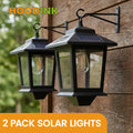 2 Pack Solar Wall Lanterns | Outdoor Hanging Solar Lights with 4 Solar Panels, Dusk to Dawn LED, Anti-Rust, 3000K Warm White, Metal Material