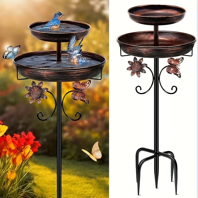46 Inch Heavy-duty Metal Double-layer Bird Bath Tub -7.9 Feet Plus 12 Inches Double-layer Large Capacity Water Collection Feeding Basin, 5-claw Stable Base, Durable, Courtyard Decoration, Easy To Install And Clean, Multifunctional Bird Feeder