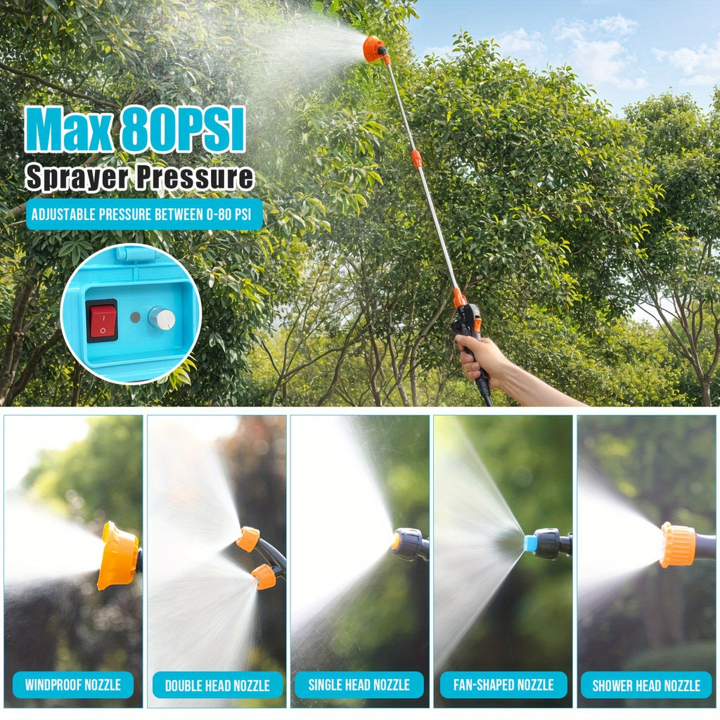 3.2 Gallon Backpack Sprayer Battery Powered, 0-80 PSI Adjustable Pressure Sprayer Compatible with 18V Battery, Electric Sprayer with Steel Telescopic Spray Wand, 5 Nozzles, 2.0Ah Battery&Charger Included