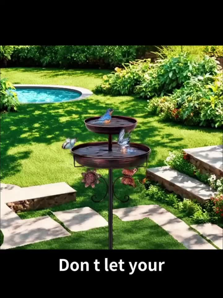 46 Inch Heavy-duty Metal Double-layer Bird Bath Tub -7.9 Feet Plus 12 Inches Double-layer Large Capacity Water Collection Feeding Basin, 5-claw Stable Base, Durable, Courtyard Decoration, Easy To Install And Clean, Multifunctional Bird Feeder