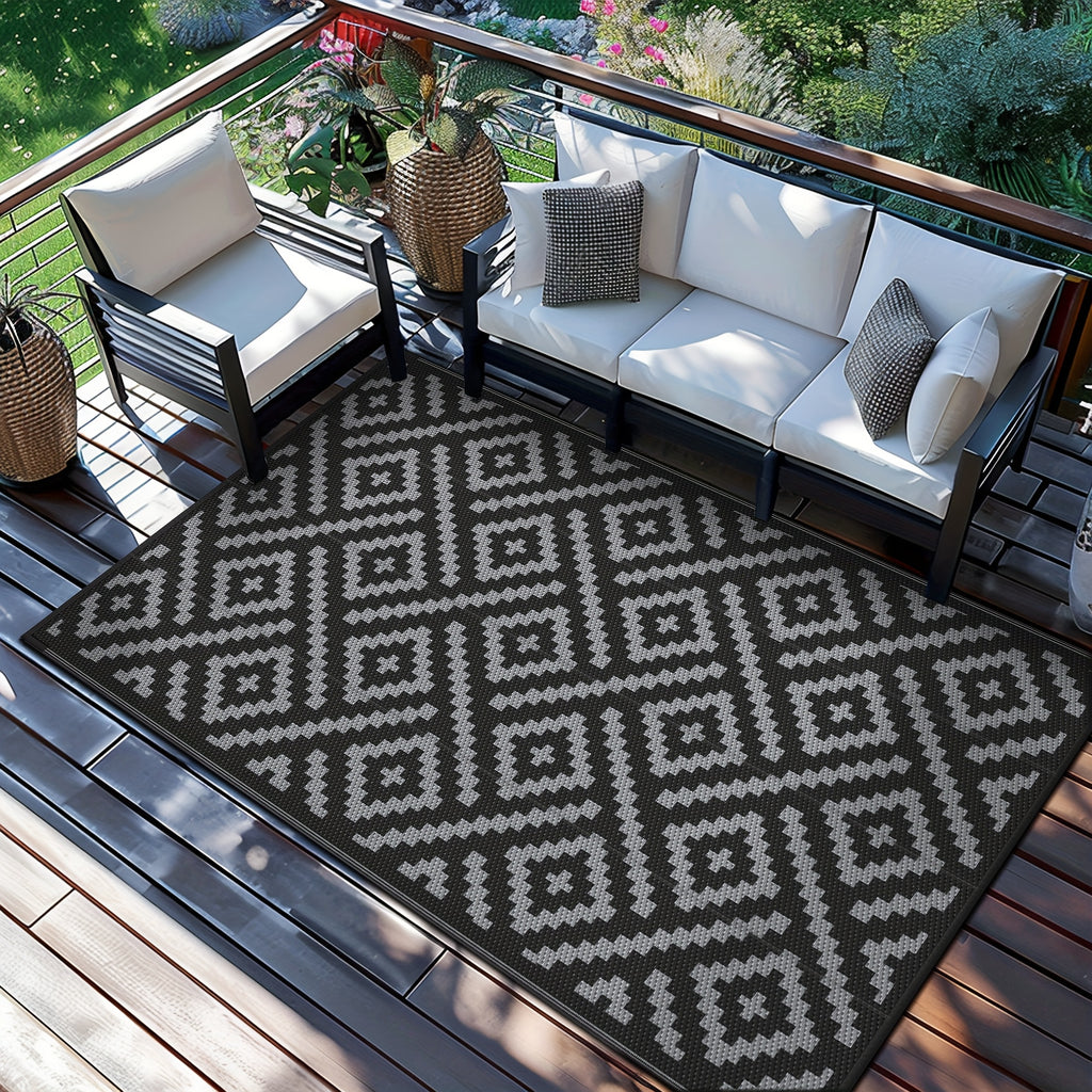 Outdoor Mat Reversible Plastic Straw Camping Mat for Patio, Deck & RV - Blackbrown Lightweight Durable Mat