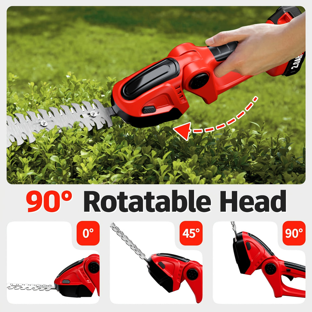 Battery-Powered Hedge Trimmer 21V Cordless Electric Hedge Trimmer and Grass Shears, 2-in-1 Handheld Lawn Trimmer/Shrub Cutter, Lightweight and Portable, Suitable for Home Garden, Landscape, Lawn, Farm, with Blades, 2000mAh Battery and Charger