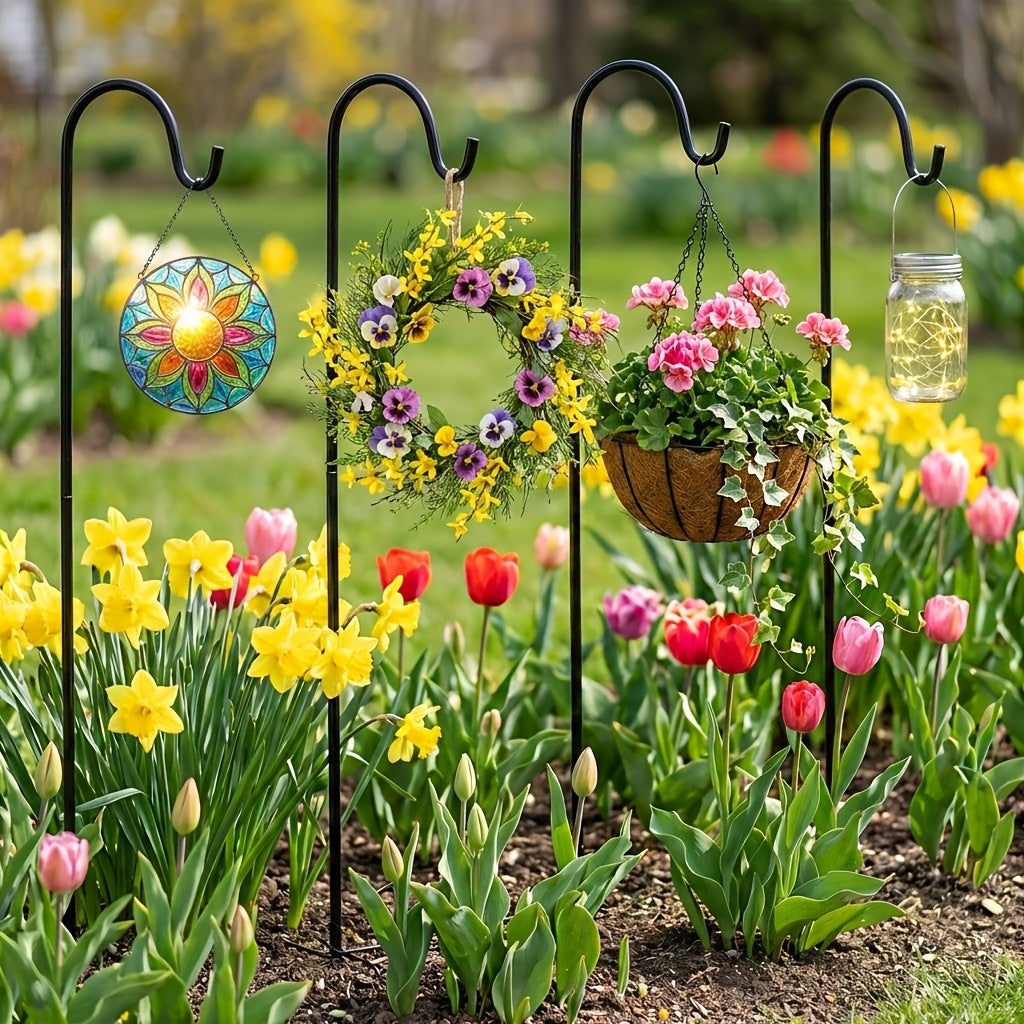 Shepherd Hooks for Outdoor, 2/4 Pack 63 Inch Bird Feeder Pole with 5 Prongs Base for Hanging Lantern, Hummingbird Feeder, Lightweight Plant, Shepherds Hook for Bird Feeders for Outside