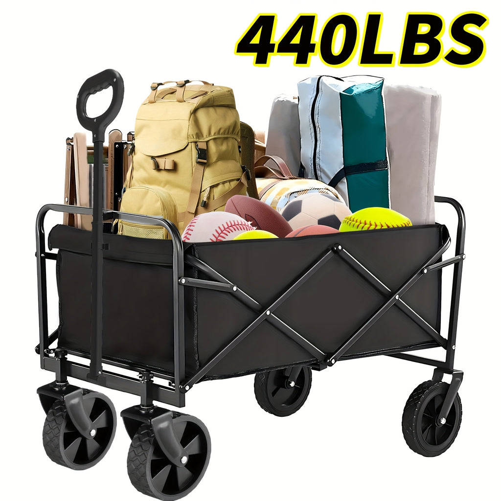 220-700lbs Heavy Duty Multi Functional Folding Outdoor Courtyard Garden Handcart, All Terrain Wide Wheels, with Handles, Large Capacity, Side Pockets, Steel Construction, Suitable for Beaches, Lawns, Camping, Gardening Supplies, Camping Gear