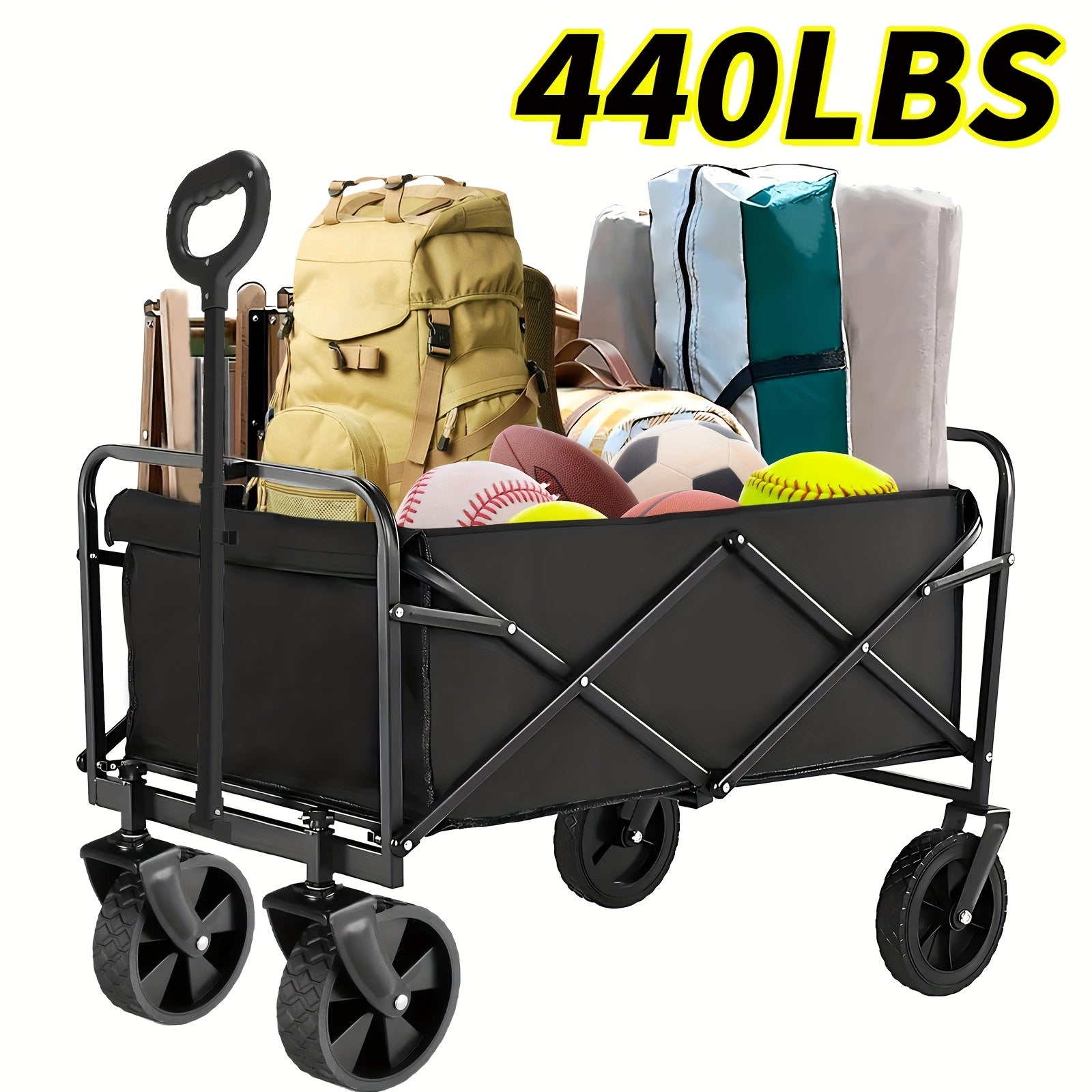 220-700lbs Heavy Duty Multi Functional Folding Outdoor Courtyard Garden Handcart, All Terrain Wide Wheels, with Handles, Large Capacity, Side Pockets, Steel Construction, Suitable for Beaches, Lawns, Camping, Gardening Supplies, Camping Gear