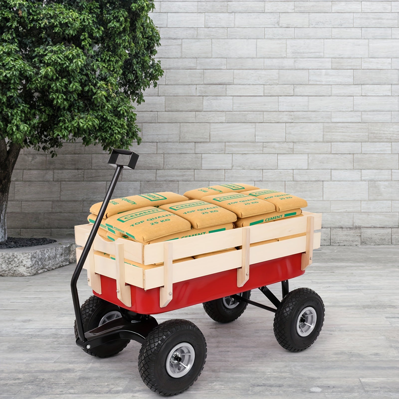 38.19x16.93x30.71inch Garden Iron Wood Four Wheel Garden Wagon