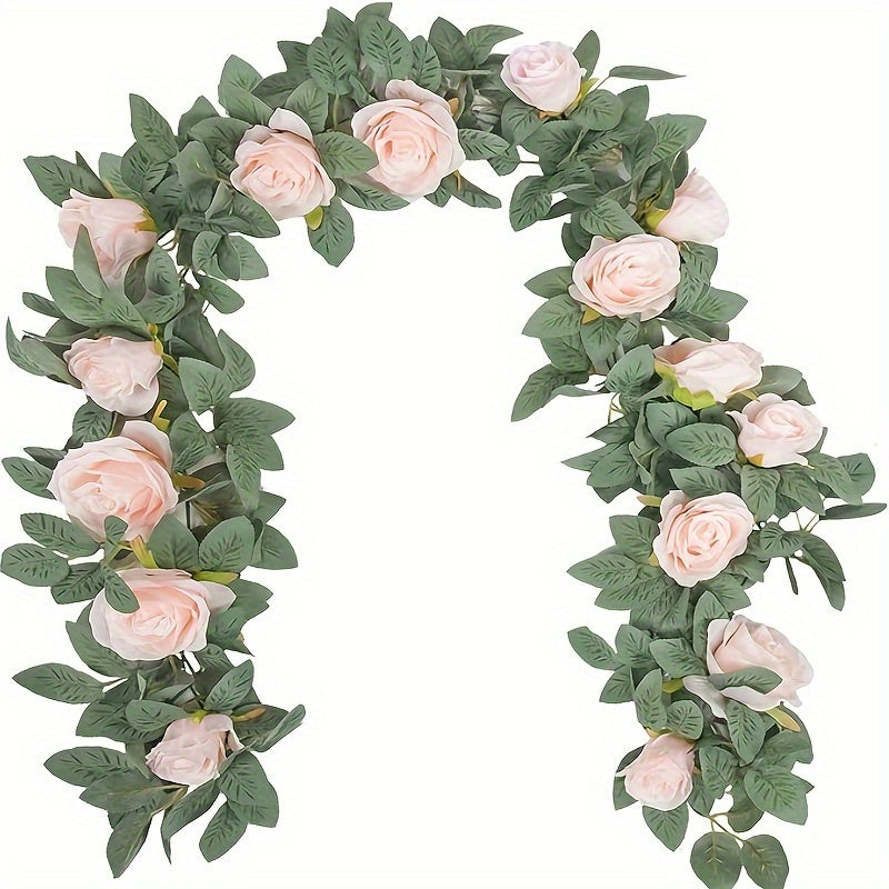 2-Pack Artificial Rose Garland, Fake Flower Hanging Vine, 6.5/6 Feet Long, Suitable for Garden, Room, Wall Decor, Wedding, Birthday Decoration, White / Champagne / Pink