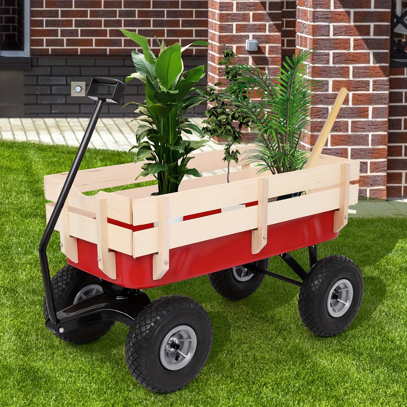 38.19x16.93x30.71inch Garden Iron Wood Four Wheel Garden Wagon
