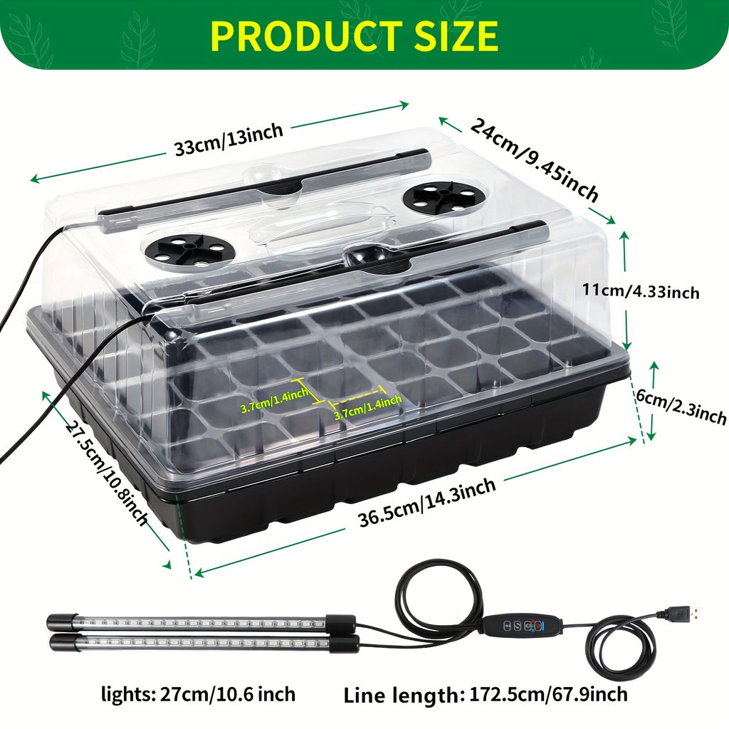 96 Cell Self-Watering Seed Starter Tray With Grow Light, Seed Starter Kit Humidity Dome, Indoor Seedling Starter Tray, Seed Starting Trays For Plant Germination, Seeds Growing, Timing, 10-level Brightness Adjustment