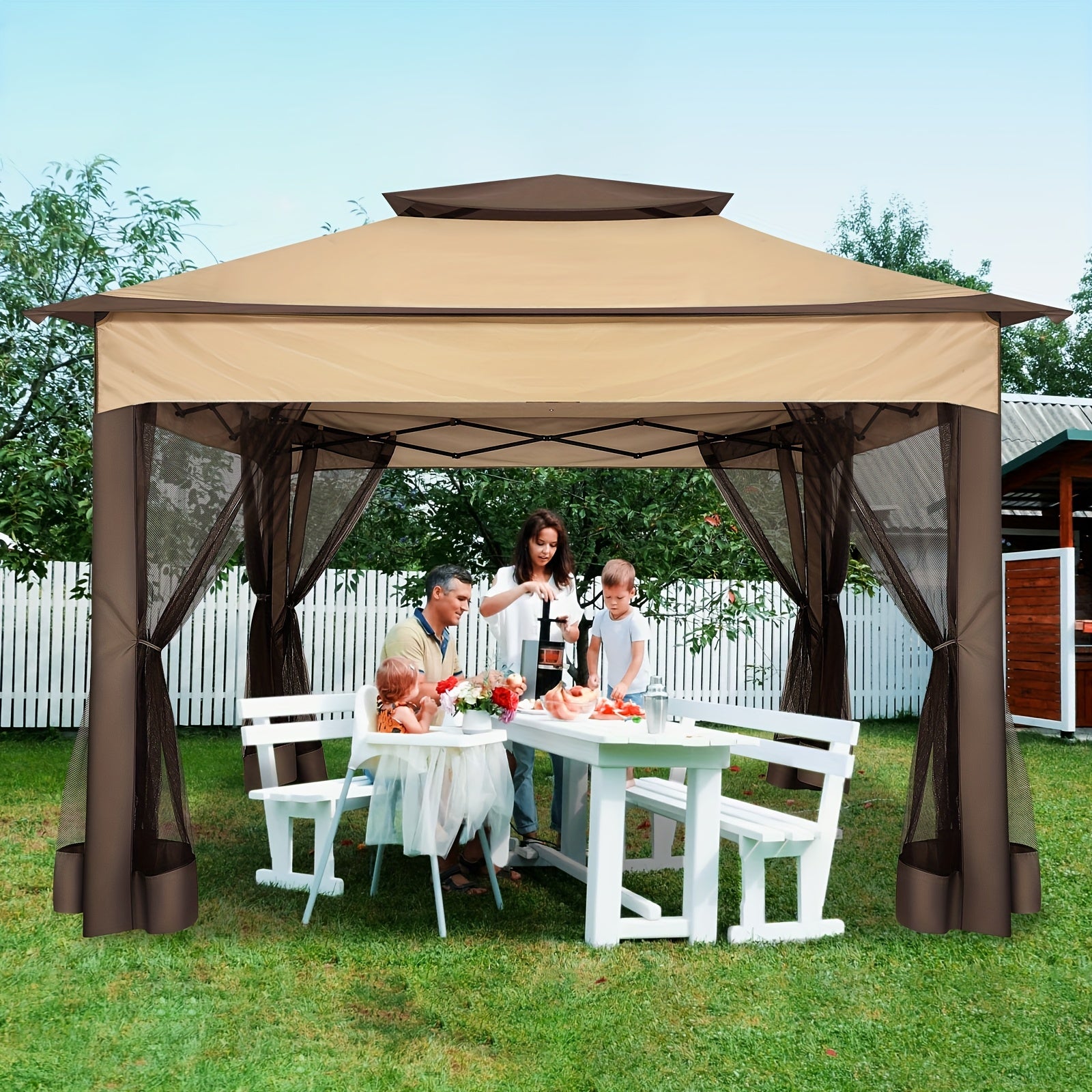 12ft×12ft/11x11ft Pop-up Patio Gazebo, Outdoor Gazebo with Mosquito Net, Double Roof Ventilation, 121 Square Feet Shade, Suitable for Lawns, Gardens, Backyards, and Decks