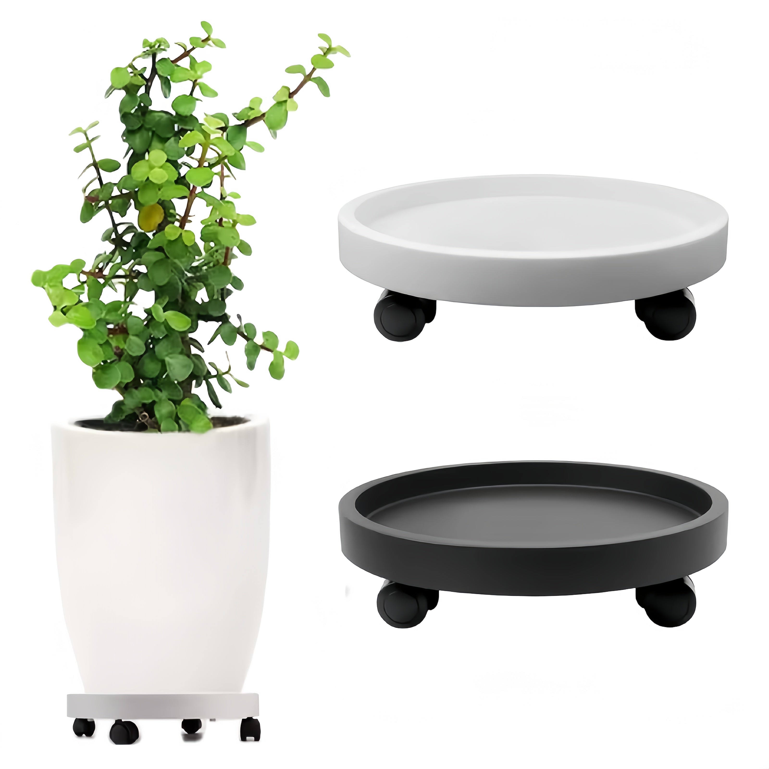 1pc Heavy Duty Wheeled Plastic Flowerpot Tray With 4 Smooth Rollers And Thickened Base - Circular High-quality Design Suitable For Large Flowerpots, Rolling Plant Racks, Potted Flower Mobile Carts, Suitable For Balcony/garden/indoor/outdoor Use
