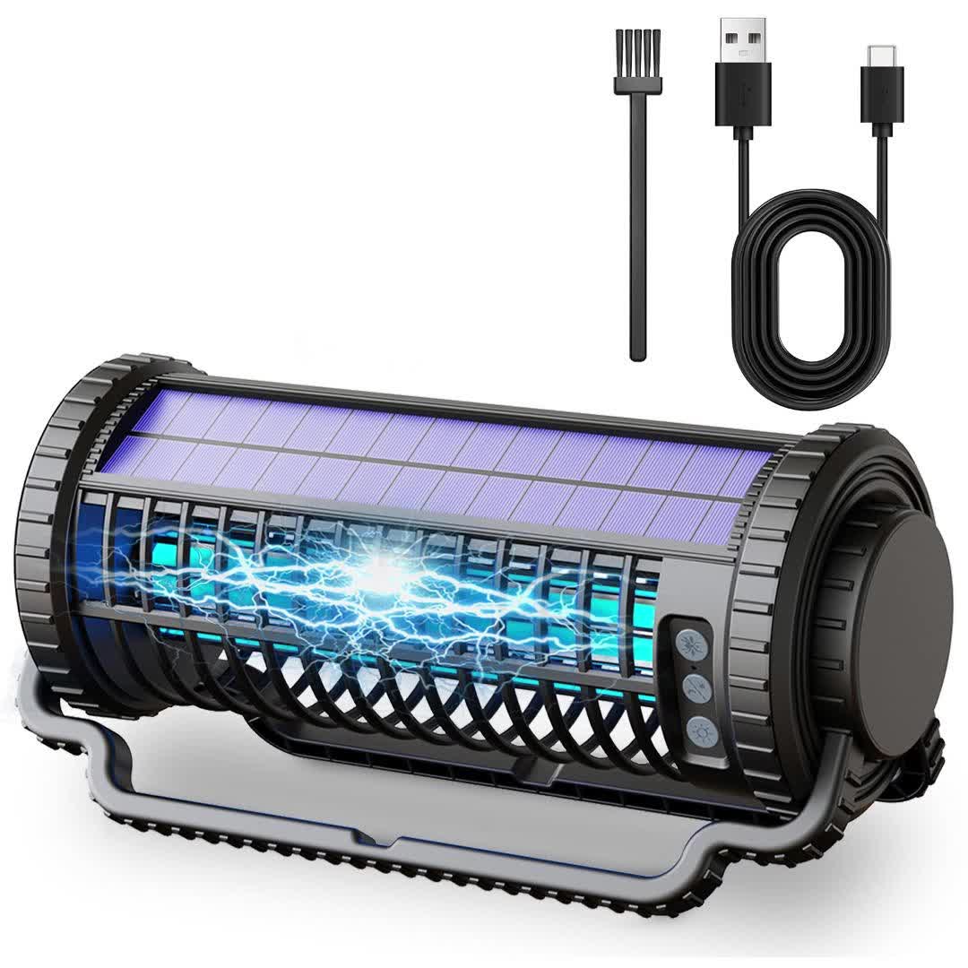 Solar Bug Zapper & Mosquito Killer Lamp - UV, Auto-Sensor, Dual Charging (Solar + USB) With 4000mAh Battery, Lighting Mode, For Indoor/Outdoor, Camping, Patio, Effectively Traps & Kills Mosquitoes, Flies, Gnats, Fruit Flies Mosquito Trap.