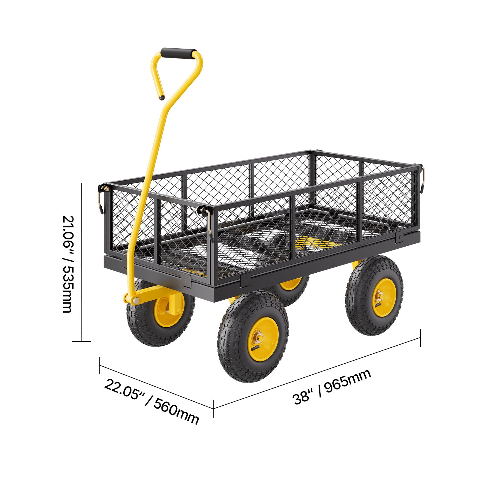 Vevor 500/1200/1400 Lbs Steel Garden Cart, Heavy Duty Pullable Cart with Wheels for Garden, Metal Yard Utility Wagon with 10" All Terrain Tires, Removable Mesh Sides and 180° Rotating Handle