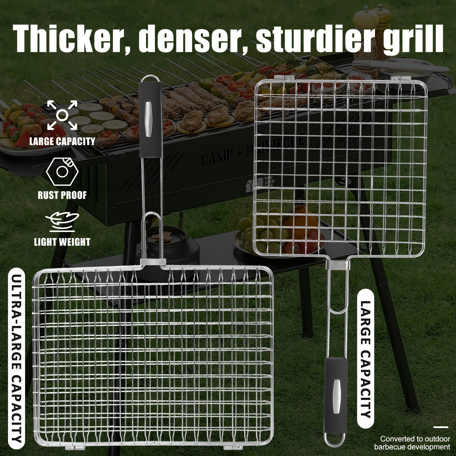 Stainless Steel Folding Barbecue Basket Portable Outdoor Camping Barbecue Accessories Suitable for Chicken, Meat, Fish, Steak, Vegetables, Grilled Skewers, Seafood, Dad Barbecue Gifts