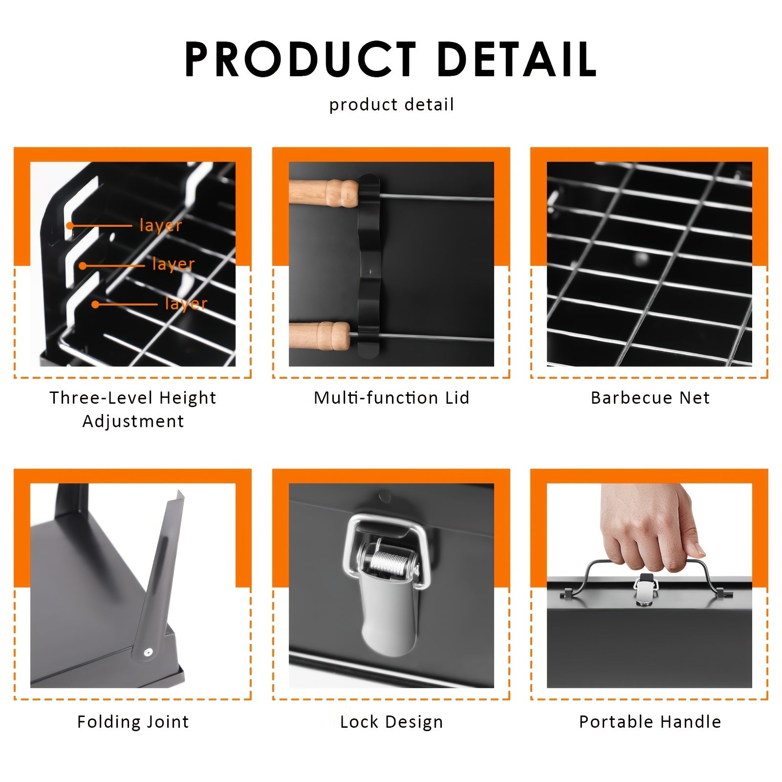 Backyard Buddy, Portable Charcoal Grill with Hood - Compact folding grill for outdoor picnics and backyard cooking, accessories included.