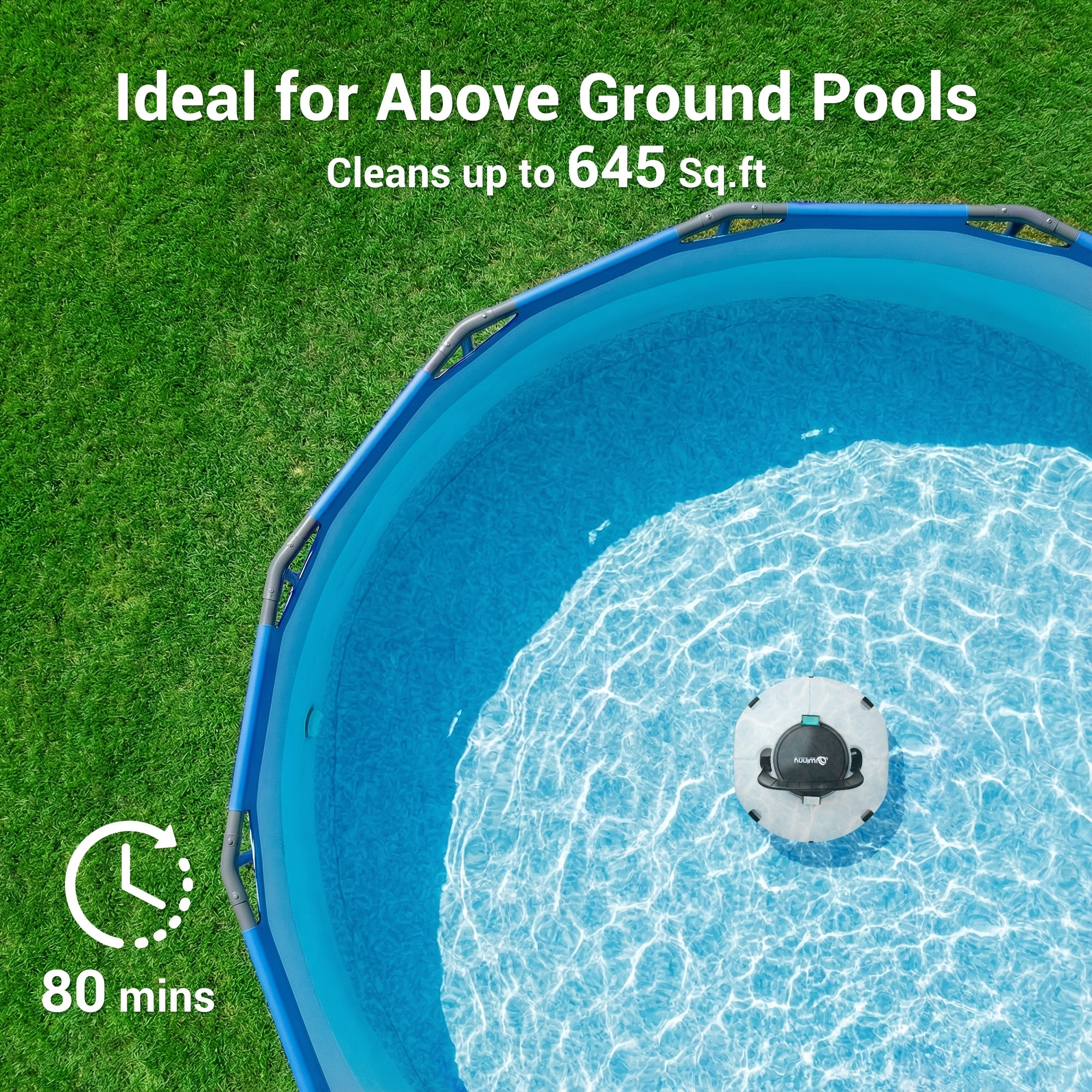 Swimming Pool Robot Vacuum Cleaner, Transparent Designed Pool Vacuum Cleaner with Strong Suction Power, Suitable for Flat Swimming Pools Over 35 Feet, Powerful And Long-Lasting