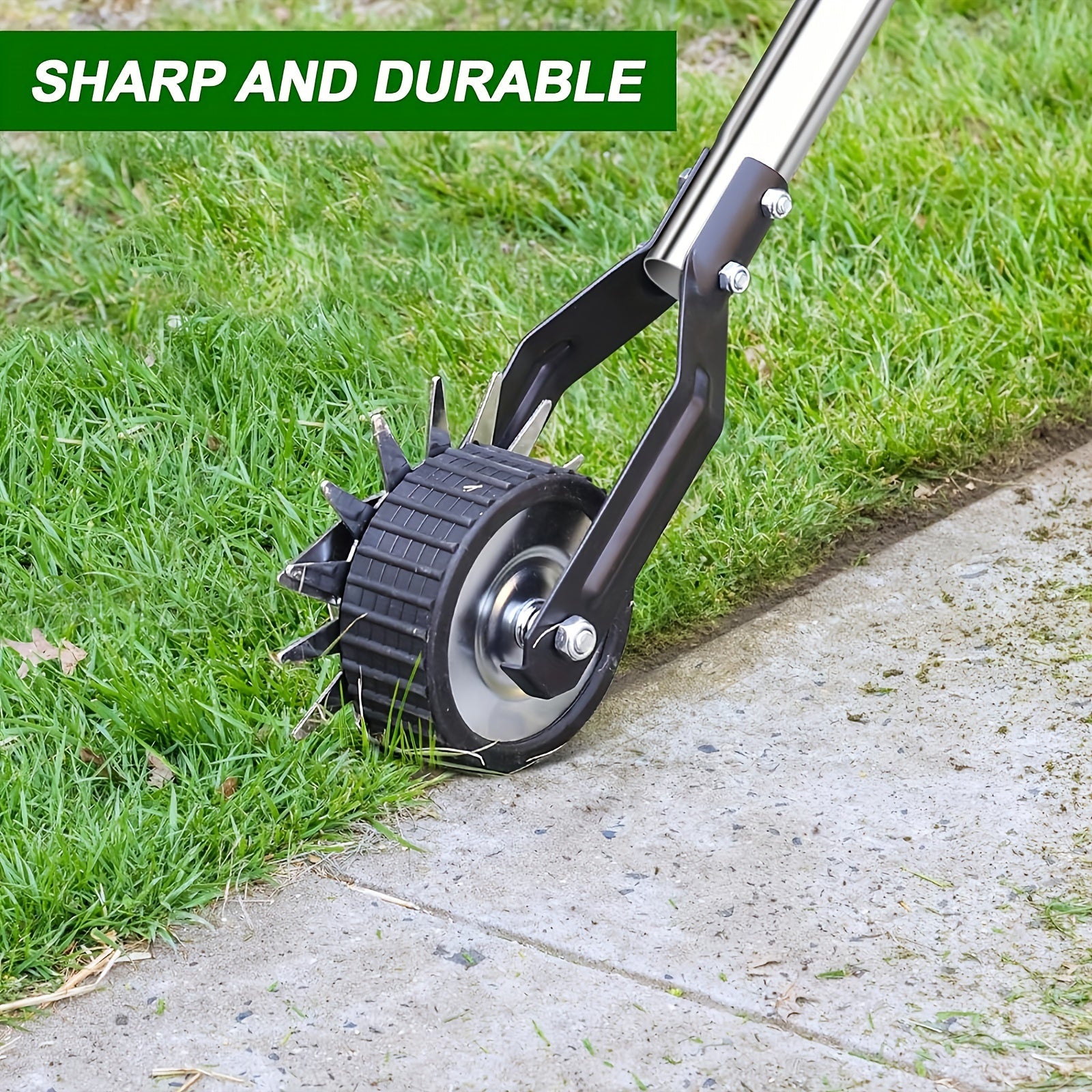 The Sakerplus Wheeled Lawn Trimmer - Features a 3/4 Stainless Steel Handle - And Is Designed for Manual Use - As a Rotary Lawn Edger - It Is Ideal for Yard Weeding And Sidewalk Trimming