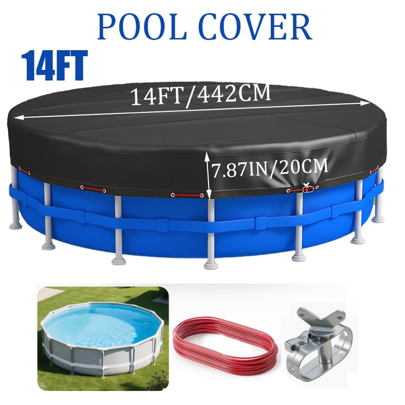 18ft Round Pool Cover for Above Ground Swimming Pools, Black Heavy Duty Outdoor Pool Cover with Steel Cord, Waterproof Dustproof Pool Protector for Inflatable & Frame Pools, Backyard Pool Accessories