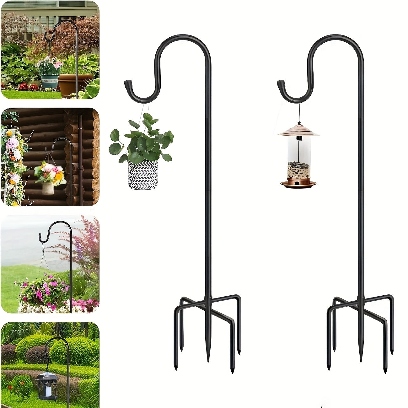 2 Outdoor Shepherd Hooks, Heavy-duty Bird Feeders with 5 Forked Bases, Adjustable Outdoor Shepherd Hooks, Garden, Wedding, Hanging Plant Bird Feeders, Anti-rust Metal, Easy to Install, Multi-functional Farmhouse Decoration